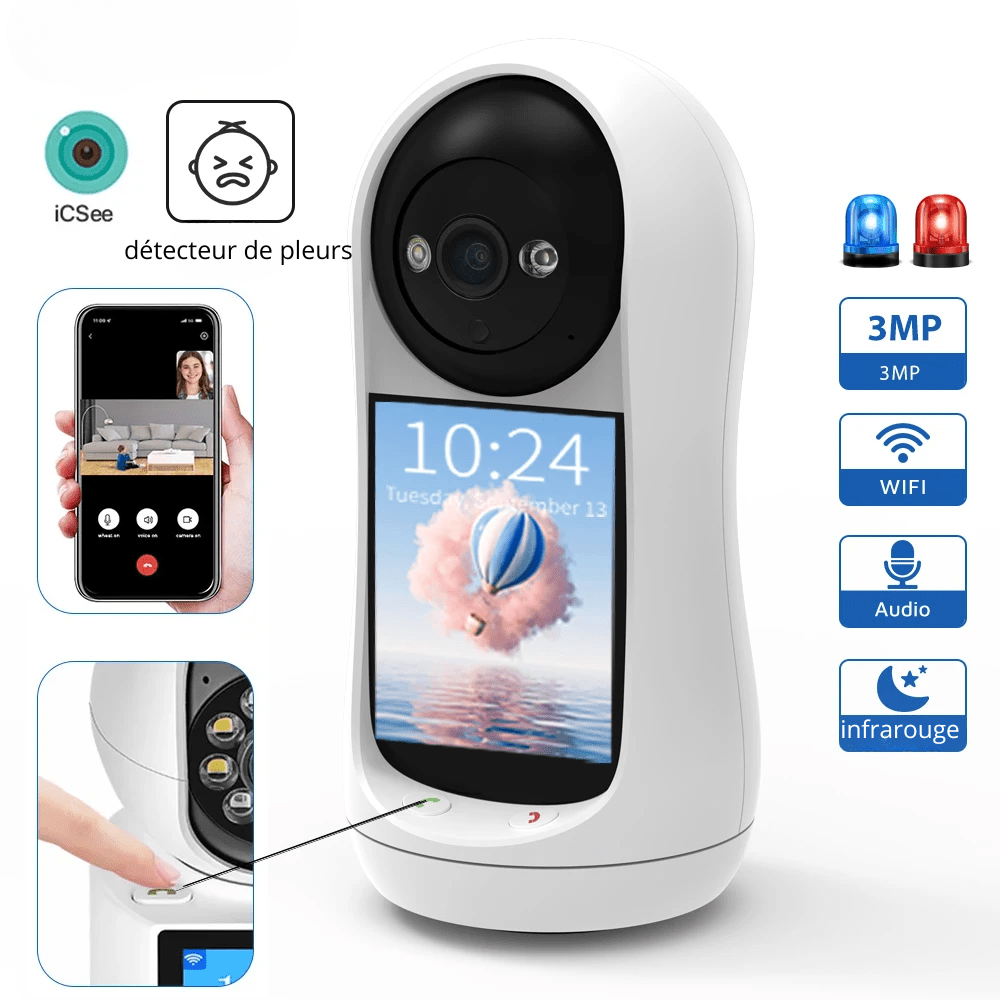 Babyphone Caméra 3MP WiFi Écran IPS & Détection Pleurs - NovanNex