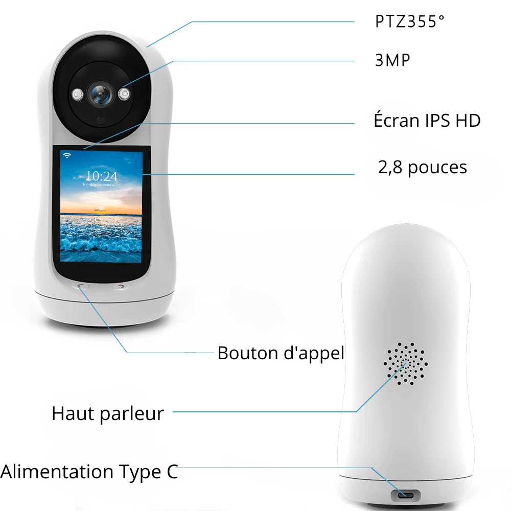 Babyphone Caméra 3MP WiFi Écran IPS & Détection Pleurs - NovanNex