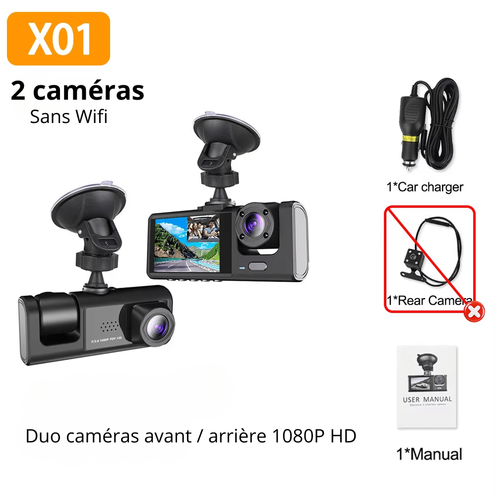 Caméra embarquée 3 canaux pour voitures 1080P - NovanNex