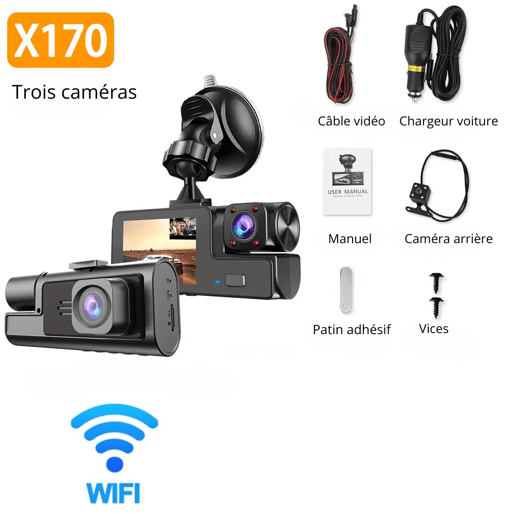 Caméra embarquée 3 canaux pour voitures 1080P - NovanNex