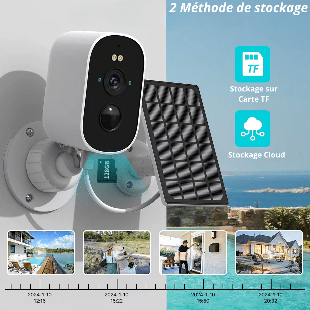 Caméra Extérieure Solaire 1080P WiFi & Détection PIR - NovanNex